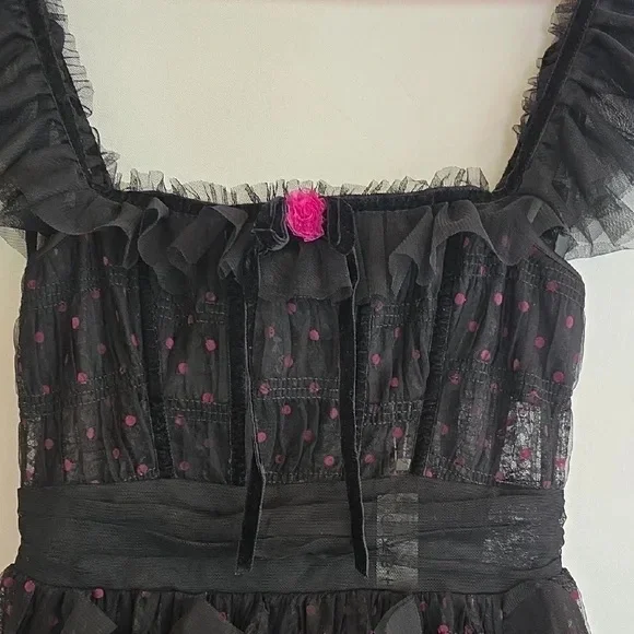 For Love & Lemons Janelle Black Maxi Dress with Pink Accents - Picture 3 of 11